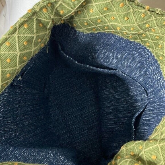 Green Canvas Boho Purse Bag Embroidered Dragonfly Wood Bead Snap Close Unbranded - Picture 4 of 9